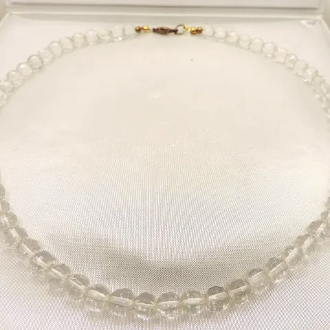 Vintage Rock Crystal Facet Cut Bead Necklace With Gift Pouch