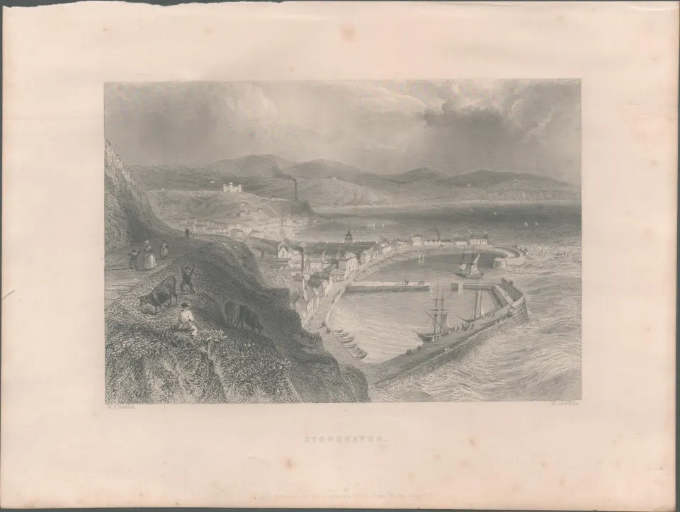 Stonehaven Scotland   Antique 1842 Steel Engraving.