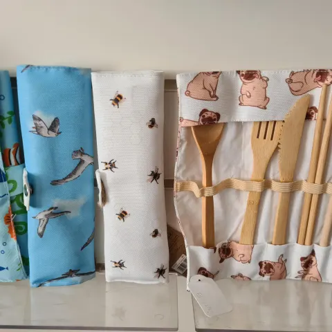 10pcs Bamboo Cutlery Travel Set - In Carry Pouch Assorted Designs - 10pcs In Lot RRP £7.99 Each