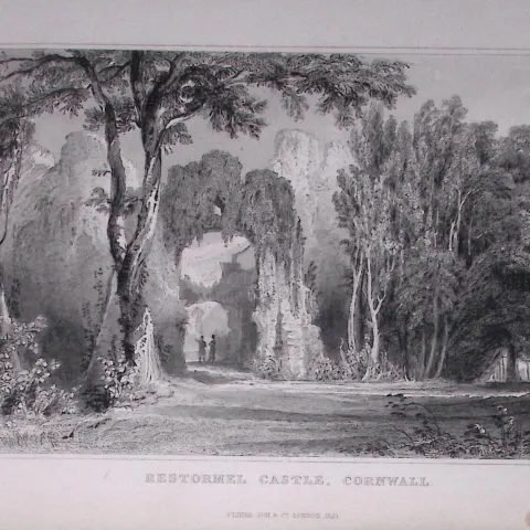 Cornwall Lostwithiel Restormel Castle Antique 193 Years-Old Steel-Engraving-36