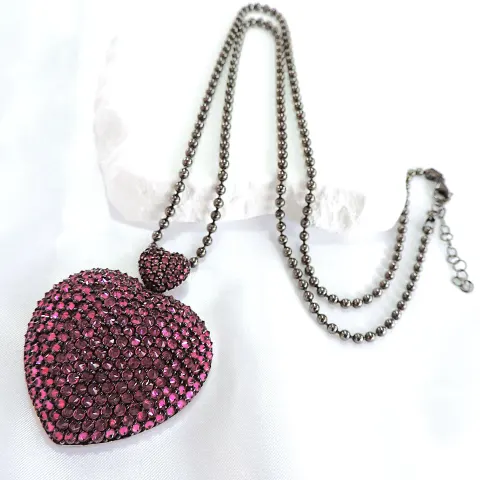 Large 925 Silver Pink Tourmaline Gemstone Necklace 43 Grams