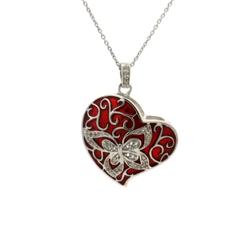 HRD Certified White Topaz Enamel Pendant – 925 Sterling Silver