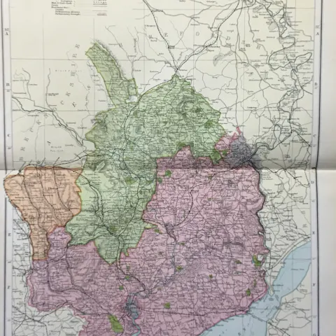 Coloured Antique Large Map Monmouthshire  GW Bacon 1904.