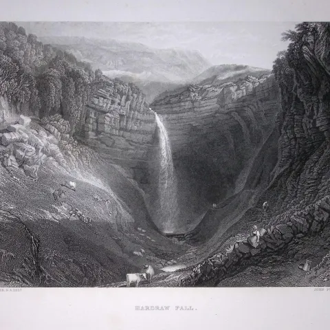 J.M.W Turner Hardraw Fall Yorkshire National Park Antique Steel Engraving-109-TR