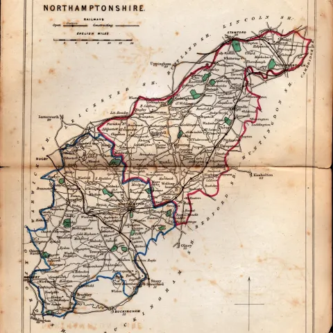 Antique Railway Map of Northamptonshire Drawn & Engraved by John Emslie.