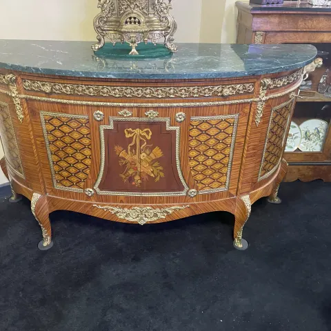 Louis XV Style French Marble Topped Demilune Comamode