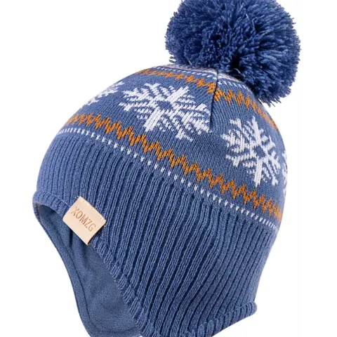 6 x Beanie Knit Hats for Toddlers with Earflap Fleece L30