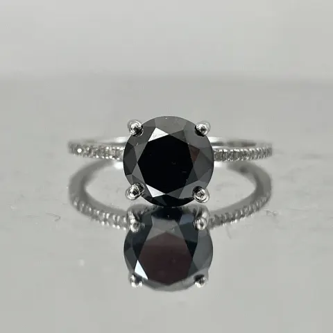Beautiful Natural 2.64 CT Black Diamond Ring With Natural Diamonds & 18k Gold