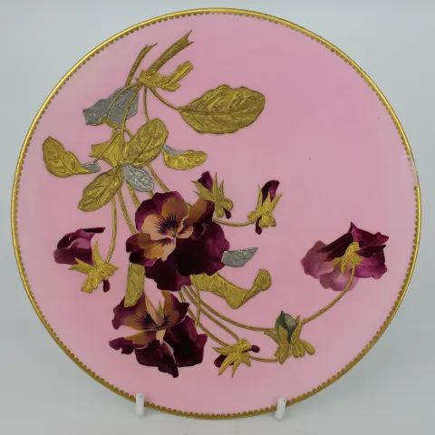 Antique Pink Ground Gilt Relief Cabinet Plate