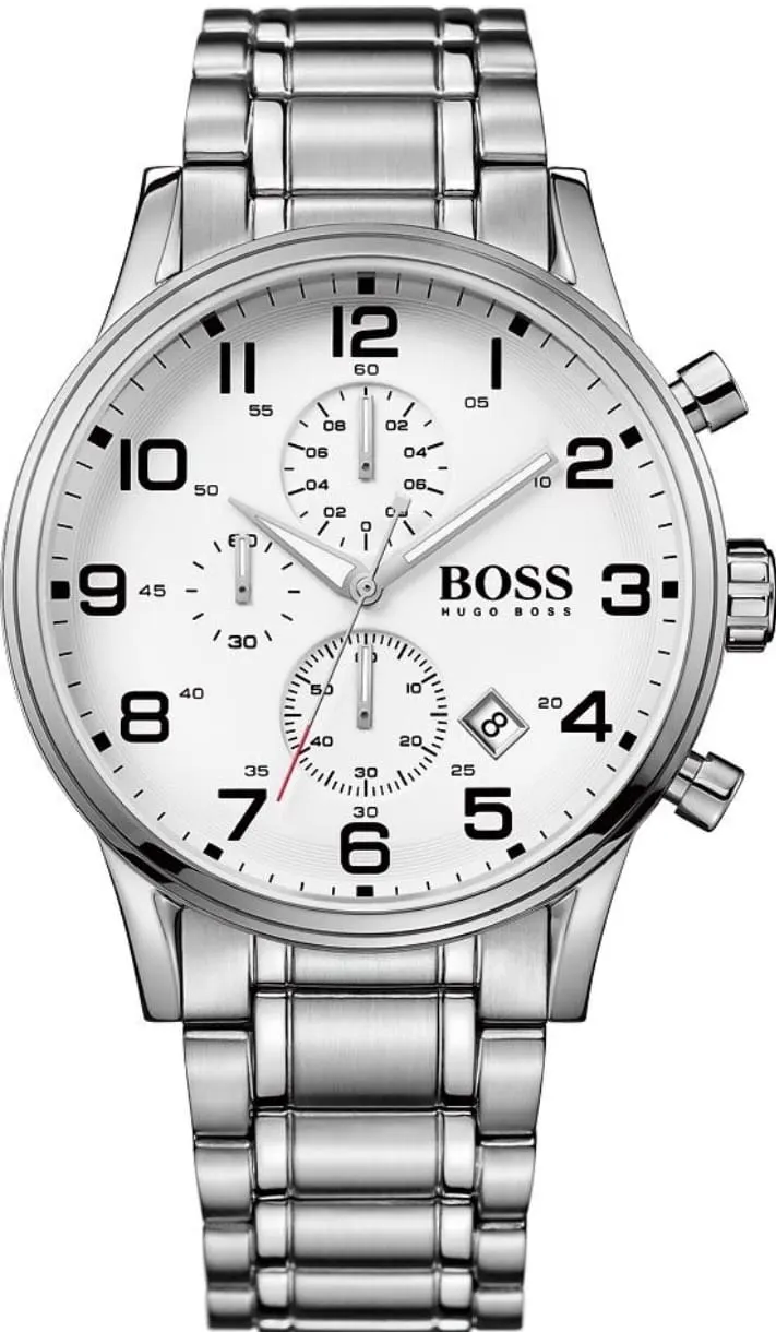 Hugo Boss Men's Aeroliner Silver Bracelet Chronograph Watch 1513182 Authentic Men's Classic