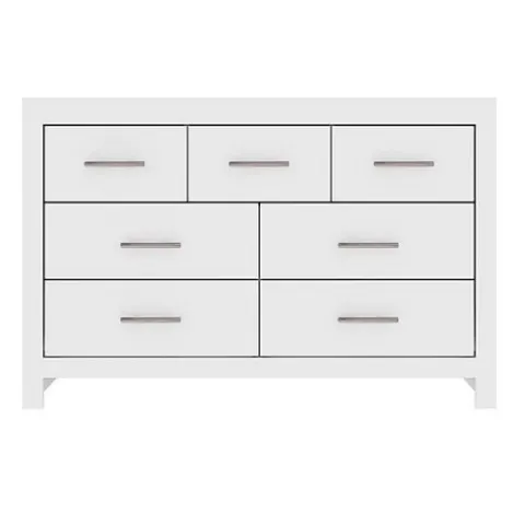 (8/P) RRP £219. Dakota 3 Over 4 Drawer Chest In White. Dimensions (H76x W116x D39cm).  (IX6047/02).