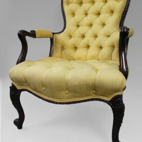 Antique Button Back Yellow Armchair