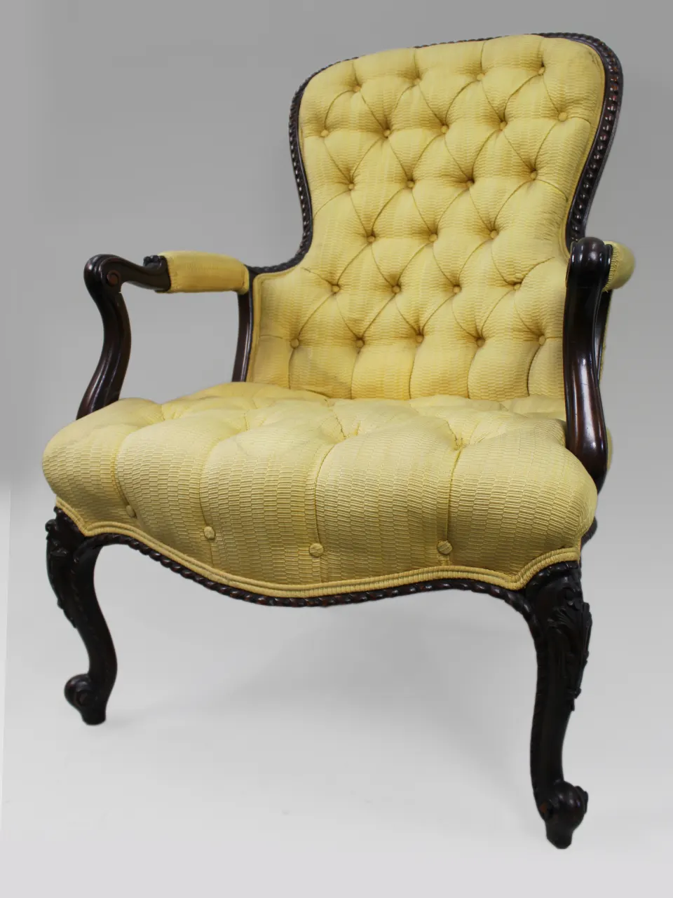 Antique Button Back Yellow Armchair