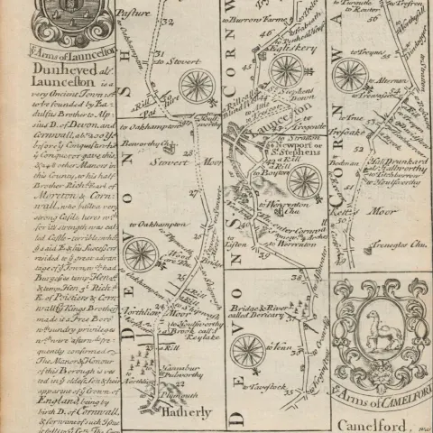 Britannia Depicta E Bowen c1730 Map Barnstaple, Torrington, Hatherleigh, Launceston.