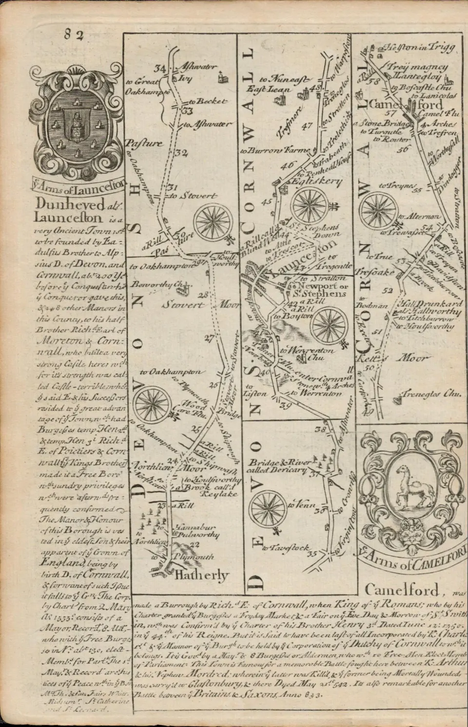 Britannia Depicta E Bowen c1730 Map Barnstaple, Torrington, Hatherleigh, Launceston.
