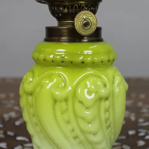 Victorian Yellow Opaline Glass Oil Lamp with Brass Burner