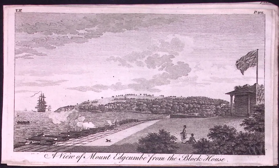 Mount Edgcumbe-Cornwall Rare 1776 Georgian Copper Plate Antique Engraving -51