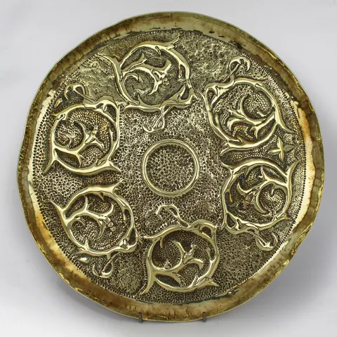Antique Arts & Crafts Repoussé Brass Tray
