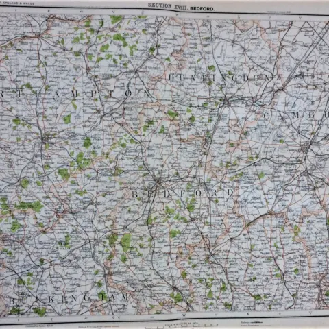 Victorian 1897 Map Bedfordshire Buckinghamshire Cambridgeshire Etc.