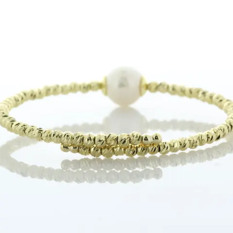 9.5 - 10.0mm Freshwater Cultured Pearl Gold Colour Beaded Bangle