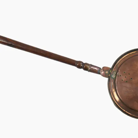 Engraved Copper Turned Wooden Warming Pan