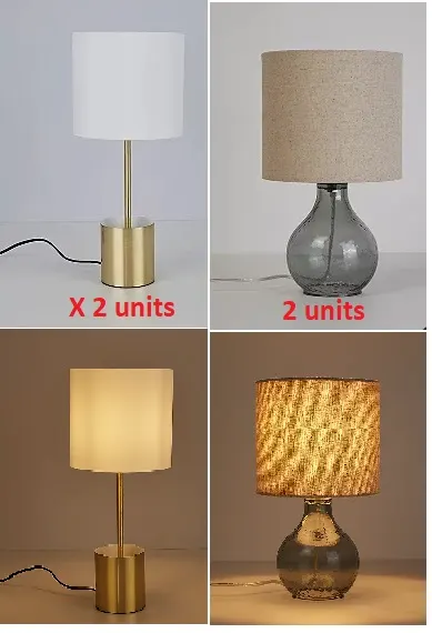 4 x Lamps. 2 x Gold Effect Storage Desk Lamps 50027258 & 2 x Smokey Grey Glass Desk & Table Lamps 5