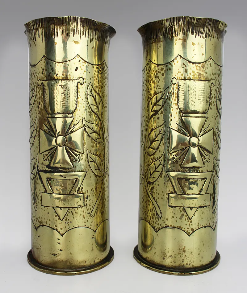 Pair of Decorative WWI Shell Case Vases