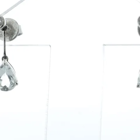 18ct White Gold Diamond And Aqua Marine Drop Earrings (AM1.36) 0.16 Carats