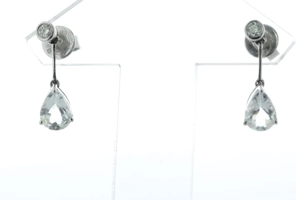 18ct White Gold Diamond And Aqua Marine Drop Earrings (AM1.36) 0.16 Carats