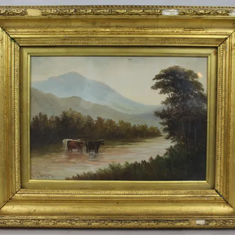 Cattle in a Stream Victorian Landscape by E.J.Bladon
