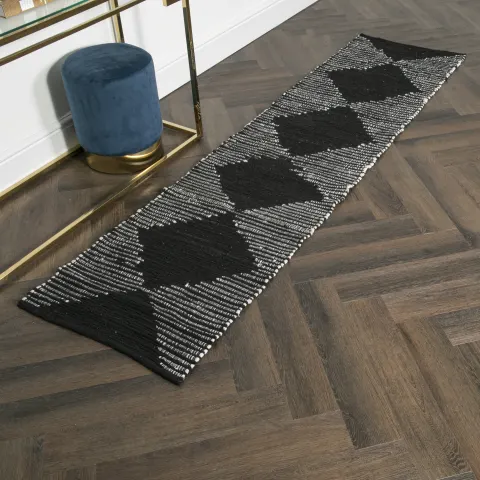 Lea Diamond Leather & Cotton Runner Rug (60 x 230cm) RRP - £90