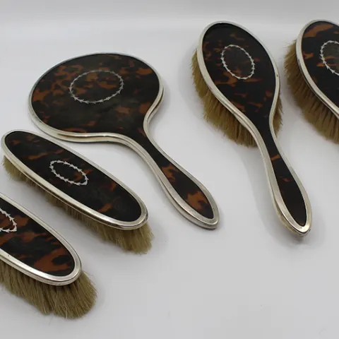 English Five Piece Silver Vanity Brush Set 1923