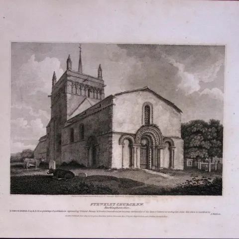 Stewkley Church Bucks 190 Years-Old John Britton Antique Steel Engraving-200