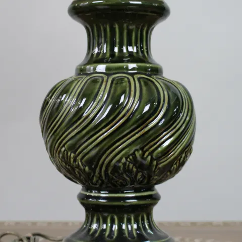 Large Royal Doulton Green Glazed Table Lamp with Shade