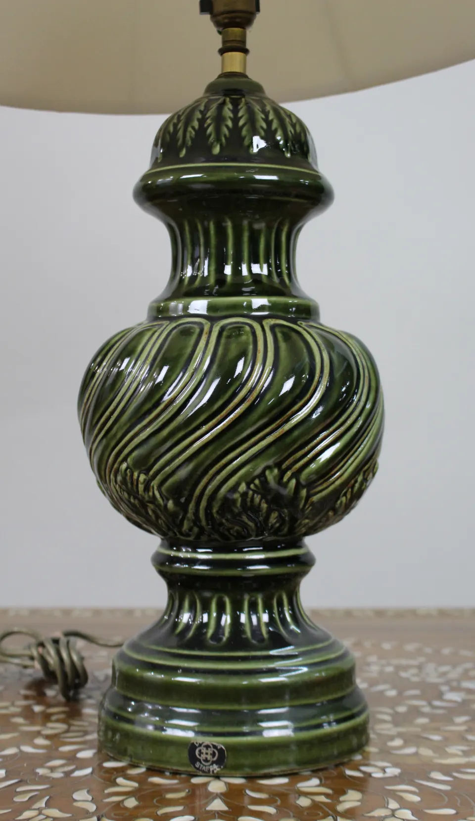 Large Royal Doulton Green Glazed Table Lamp with Shade