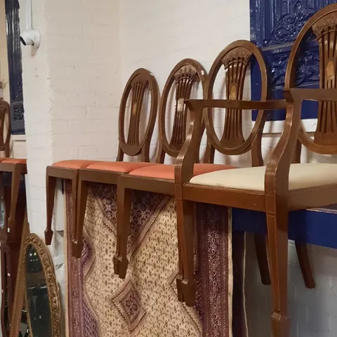 Set of 8 Vintage Inlaid Mahogany Dining Chairs
