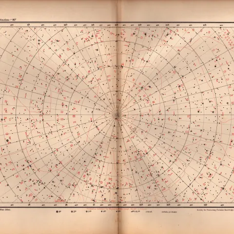 Star Atlas Declination – 90 Degrees Astronomy Antique Map.