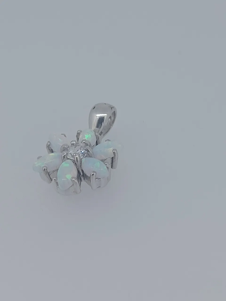 Silver Pendant Set With Synthetic Opal and CZ Stones