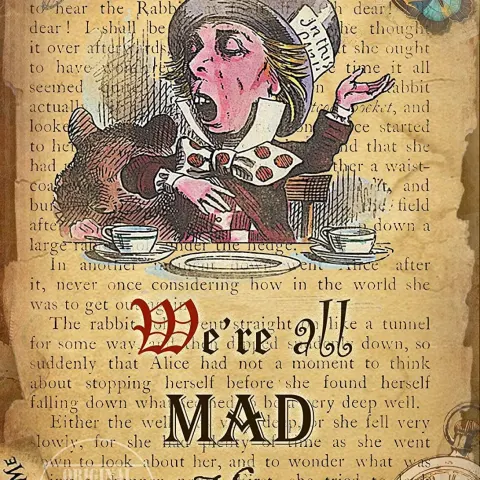 Alice in Wonderland We All Mad Here Designed Large Metal Wall Art