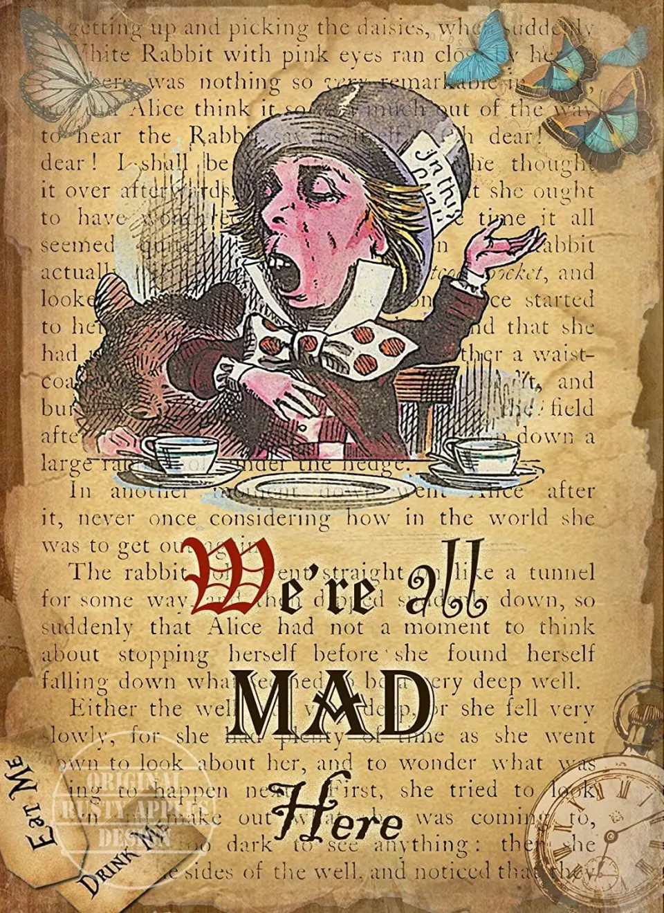 Alice in Wonderland We All Mad Here Designed Large Metal Wall Art