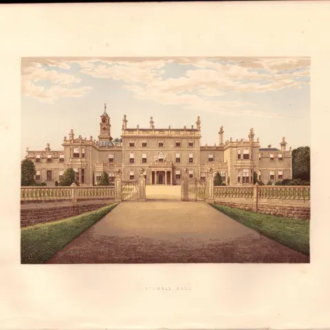Bulwell Hall Nottingham Gilt-Edge Coloured Antique Book Plate.
