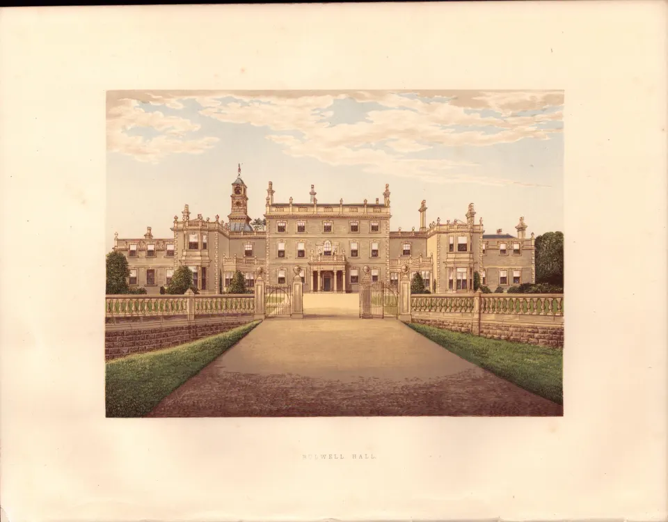 Bulwell Hall Nottingham Gilt-Edge Coloured Antique Book Plate.