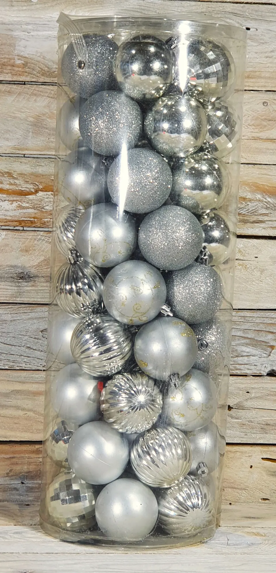 60 x 6cm Silver Baubles Variety. Rrp £29.99