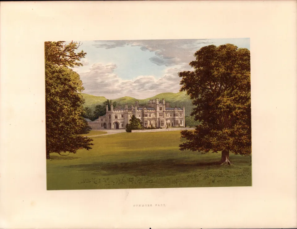 Dunmore Park Nr Falkirk Scotland Gilt-Edge Coloured Antique Book Plate.