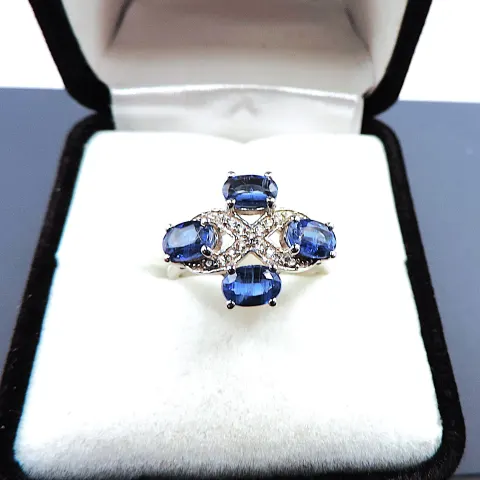 Sterling Silver Sapphire & Diamond Ring New With Gift Pouch