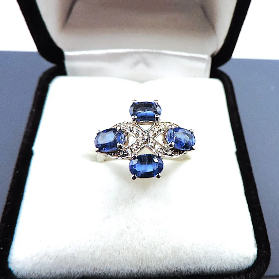 Sterling Silver Sapphire & Diamond Ring New With Gift Pouch