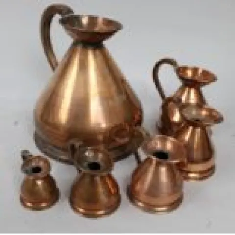 Set of 6 Antique Graduated Haystack Copper Jugs