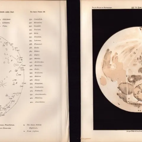 The Moon 12th Day Cycle Antique Balls 1892 Atlas of Astronomy Lithograph Print