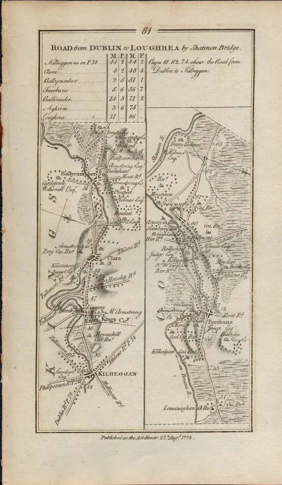 Taylor & Skinner 1777 Ireland Map Galway,  Roscommon, Offaly,  Westmeath.
