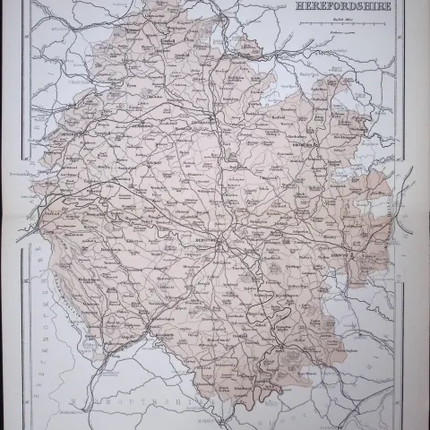 Herefordshire 150 Years-Old 1875 Coloured Detailed Antique 1875 Map-36